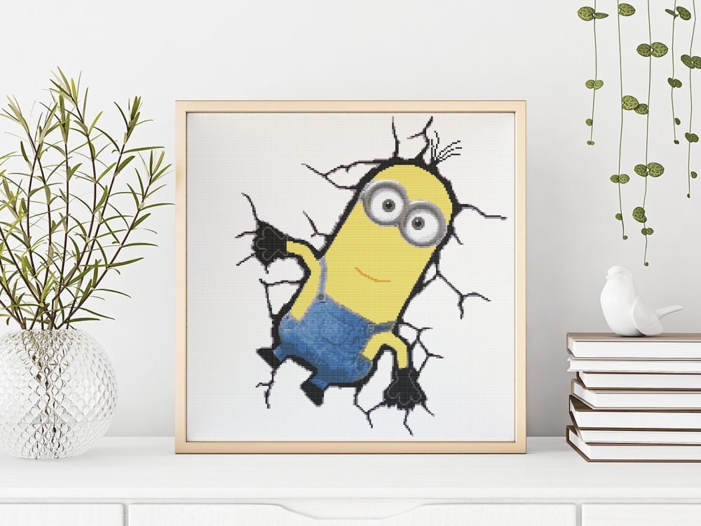 Cross Stitch PDF Pattern Minion Kevin on wall