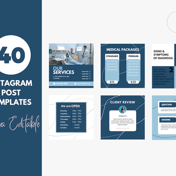 Medical Doctor Instagram Templates | Instagram Templates for Healthcare Professionals | Healthcare Social Media Templates | Canva Editable