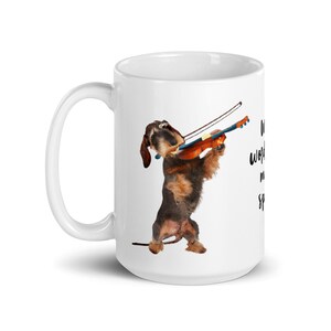 Wirehaired Dachshund Playing Violin White glossy mug