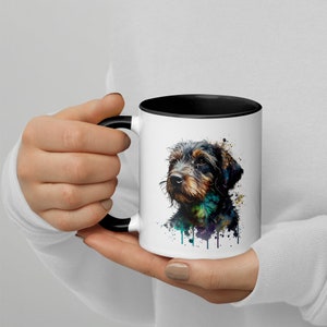 Wirehaired Dachshund Puppy Watercolor Design Mug with Color Inside