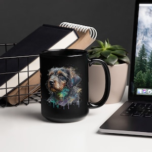 Wirehaired Dachshund Puppy Watercolor Black Mug - Dog Lover Gift