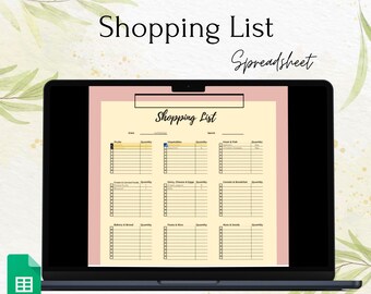 Shopping List Google Sheets Template | Printable Shopping List| Grocery List Template | Digital Shopping List