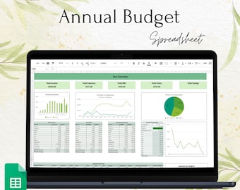 Annual Budget Spreadsheet | Google Sheets Yearly Budget Template | Monthly Budget Template | Personal Finance | Digital Budget Planner