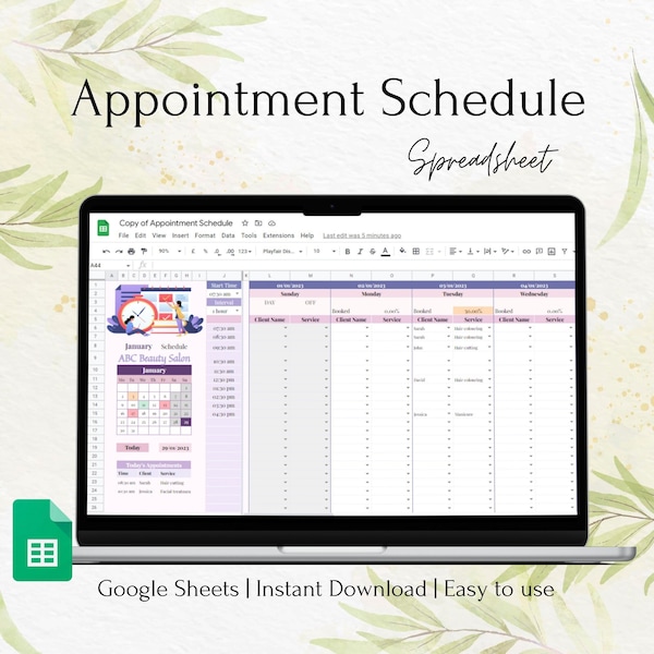 Digital Business/Individual Aesthetic Appointment Schedule, Google Sheets Meetings Tracker, Client Booking Planner, Business Organizer