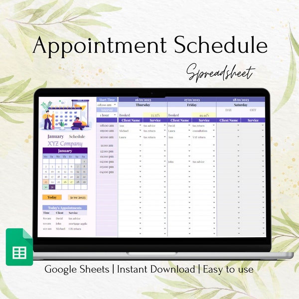 Google Sheets Booking Calendar Etsy