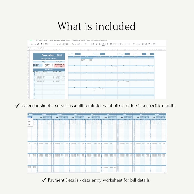 Bill Payment Tracker Spreadsheet | Google Sheets Bill Calendar | Bill ...