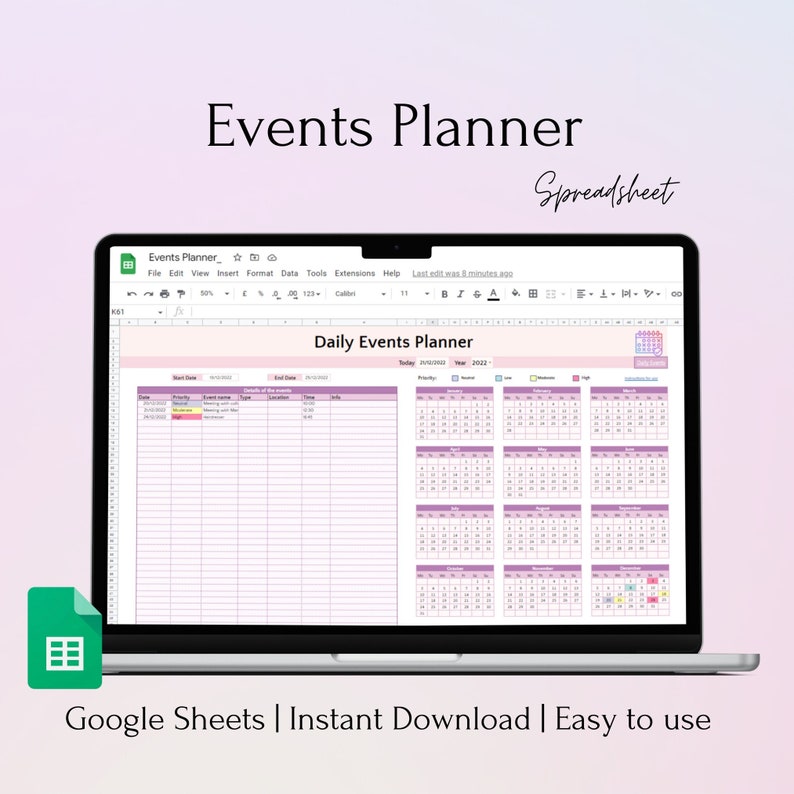 Events Planner Google Sheets Template Event Planning to Do - Etsy
