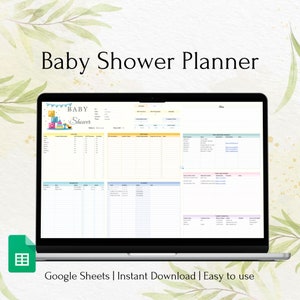 May include: A Google Sheets template for planning a baby shower. The template includes sections for guest list, RSVP tracking, food and drink, games and activities, and budget. The template is designed to be easy to use and customize.