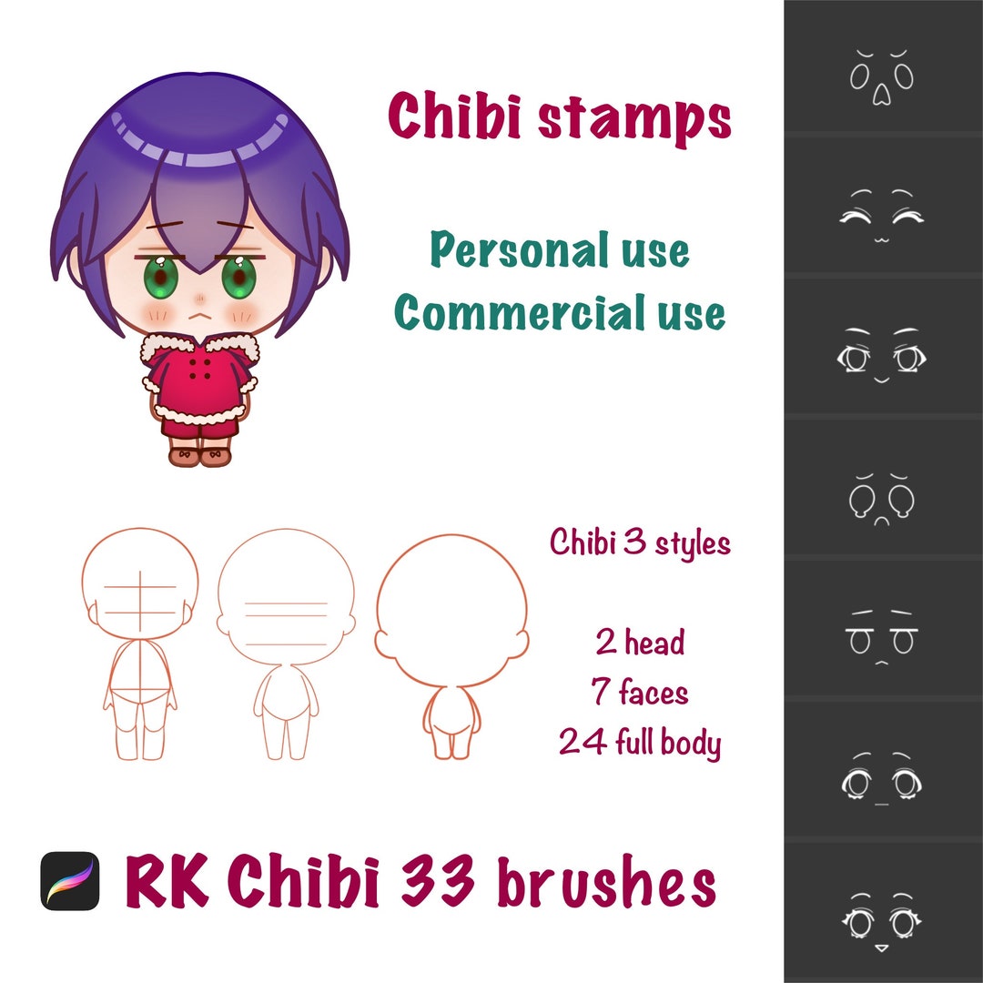 Procreate Chibi Stamps Full Body, Anime Stamps Brushes, Procreate Anime