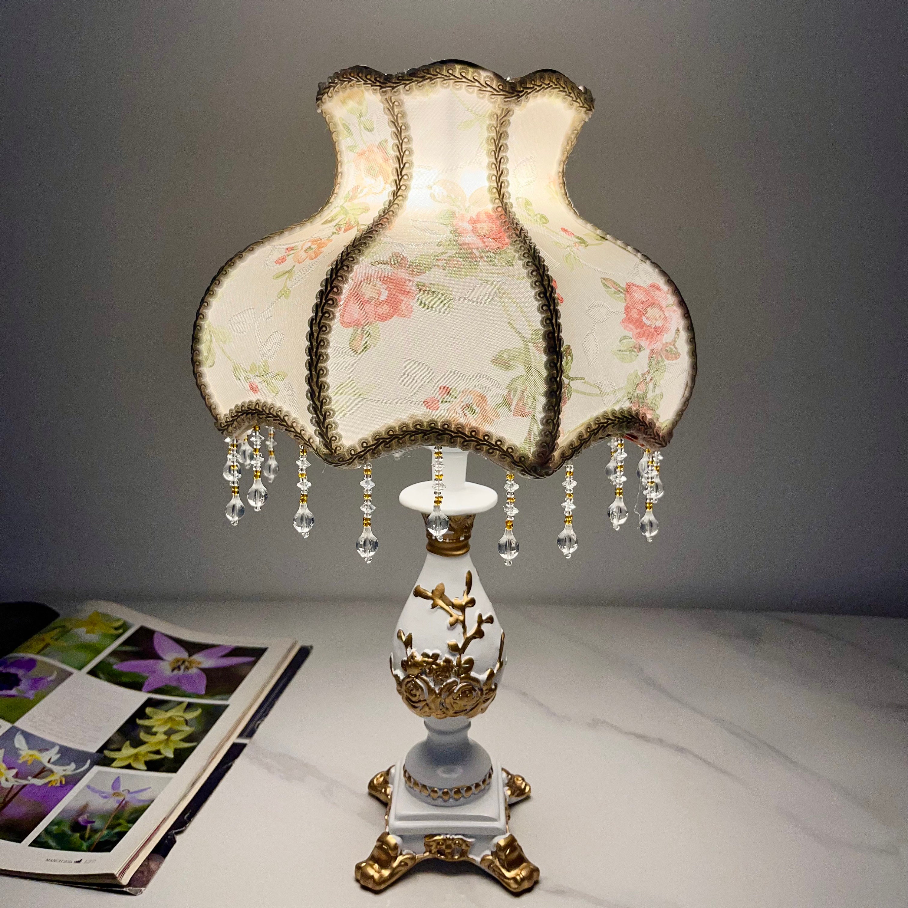 Vintage Lamp Flower Table Lamp Rustic Lamp Nightlight Desk Lamp Home