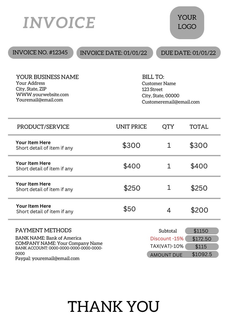 Invoice, Invoice Template, CANVA Invoice Template, WORD Invoice ...