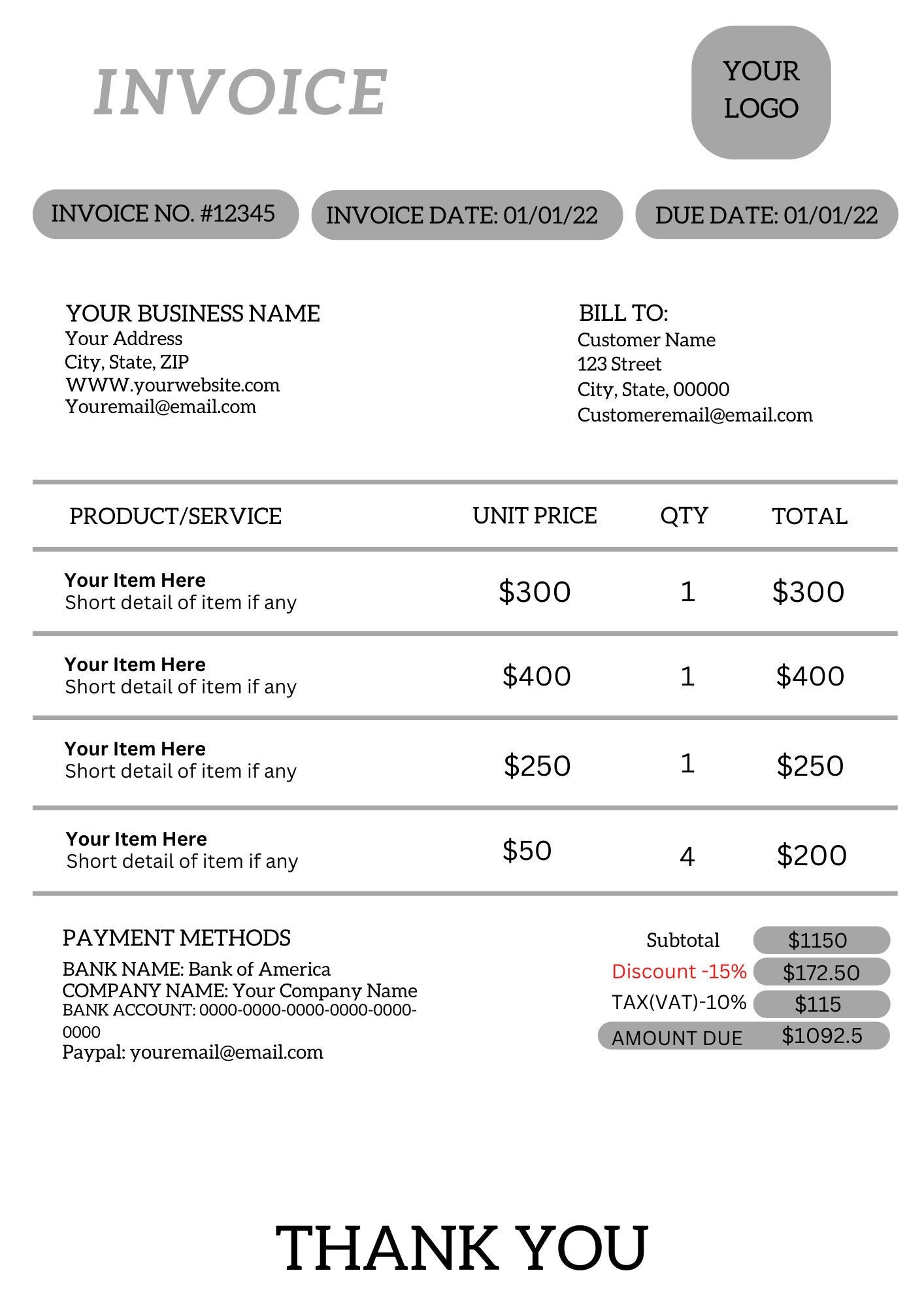 Invoice Invoice Template CANVA Invoice Template WORD Etsy