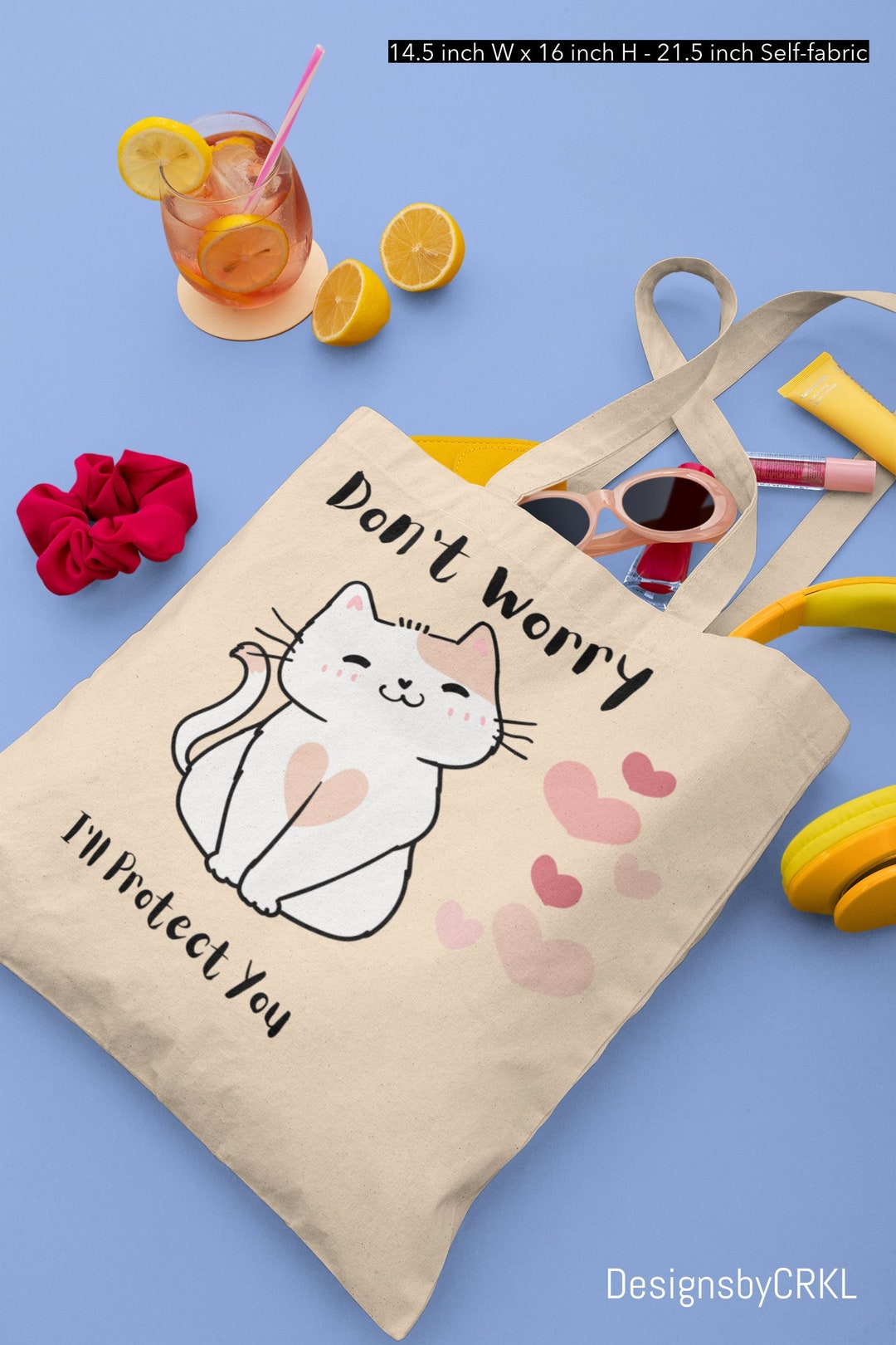 Don’t Worry Cat Canvas Tote Bag, Cat Mom Bag, My Cat Tote Bag, Reusable