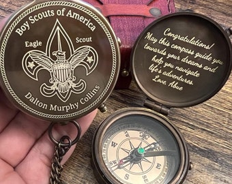 Personalized Gift Boy Scouts Compass, Eagle Scout Gift Compass, Perfect Gift for US Army, Engraved Compass Military Academy Students Gift