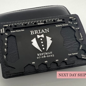 Tarjeta de inserción de la cartera del mejor hombre de los padrinos, abridor de sobres de la caja de la botella de los padrinos de boda personalizados, tarjeta de la cartera grabada del mejor hombre, regalo de boda del hombre
