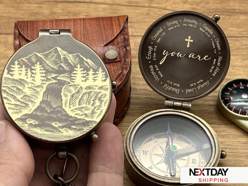 Baptism Gift for Him, First Communion Christening Dedication Gift for Godson, Personalized Engraved Compass, May Your Faith Always Guide You image 7