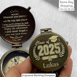 Graduierung Geschenk Kompass, Klasse von 2025 Geschenk, personalisiertes Abschlussgeschenk, Abschlussgeschenk Junge, College-Abschlussgeschenk für Sohn Enkel