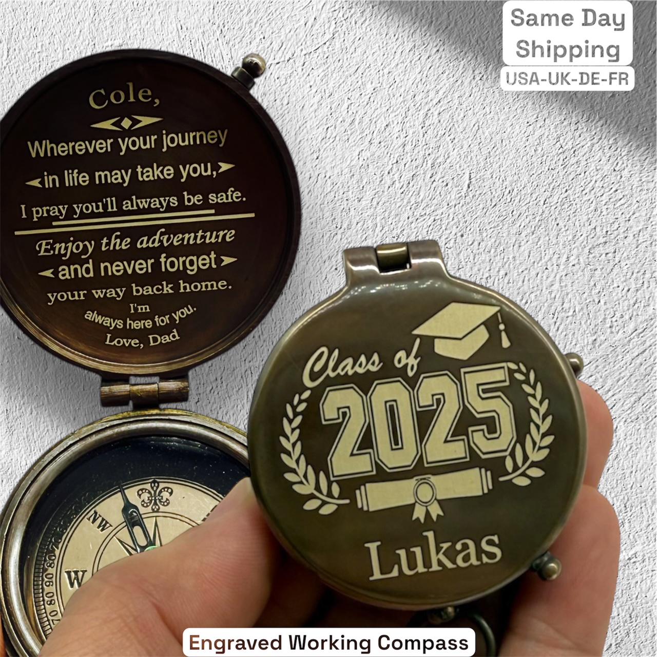 Kiwayo Graduation Bracelet For Class Of 2024 - Stainless Steel Compass Pendant, Inspirational Gift For Grads - View #9