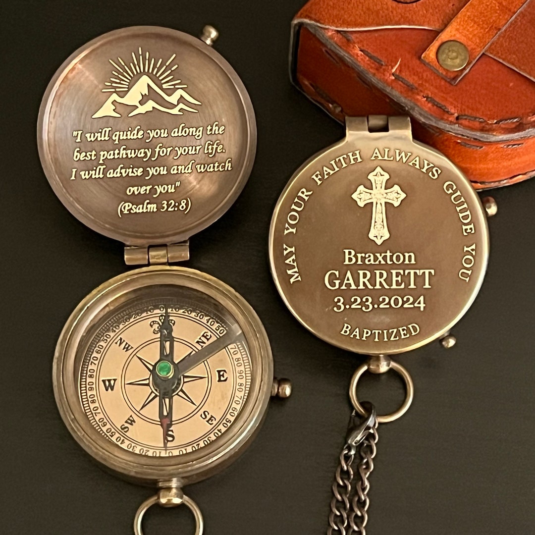 Personalized Brass Compass For Boys – Custom Baptism, First Communion & Christening Gift With Engraving For Teenagers