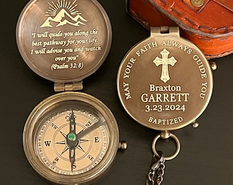 Baptized Boy Gift, Customized Compass, Christian Gift, First Holy Communion Gift, Personalized Bible Verse Compass, Psalm Engraved Compass