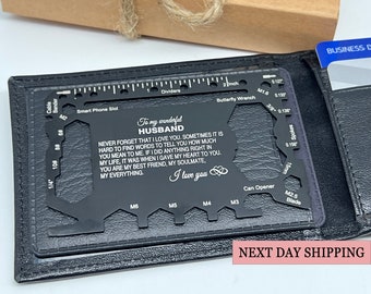 Personalized Stainless Steel Wallet Card Insert: Engraved Message, Multi-Tool