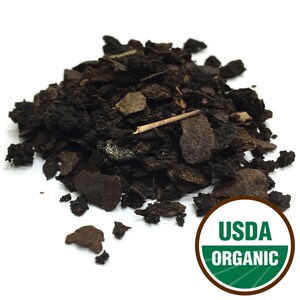 May include: A pile of dark brown, dried, organic mushroom pieces. The USDA Organic seal is visible in the lower right corner of the image.