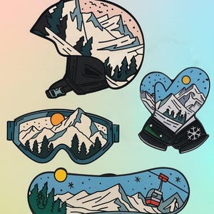 Stagione sciistica Snowboard Occhiali Guanti Casco Alpes Apre Spilla Distintivo Regalo Invernale