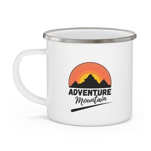 Adventure Mountain Enamel Camping Mug, Retro Camper Gift, Hiking Coffee Mug, Nature Lover Travel Mug, Outdoor Adventure Cup