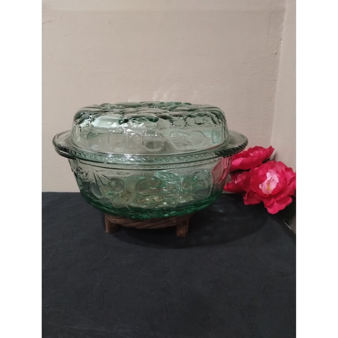 Vintage Libbey Orchard Fruit Embossed Oven Proof Glass Casserole Baking Dish With Lid Etsy