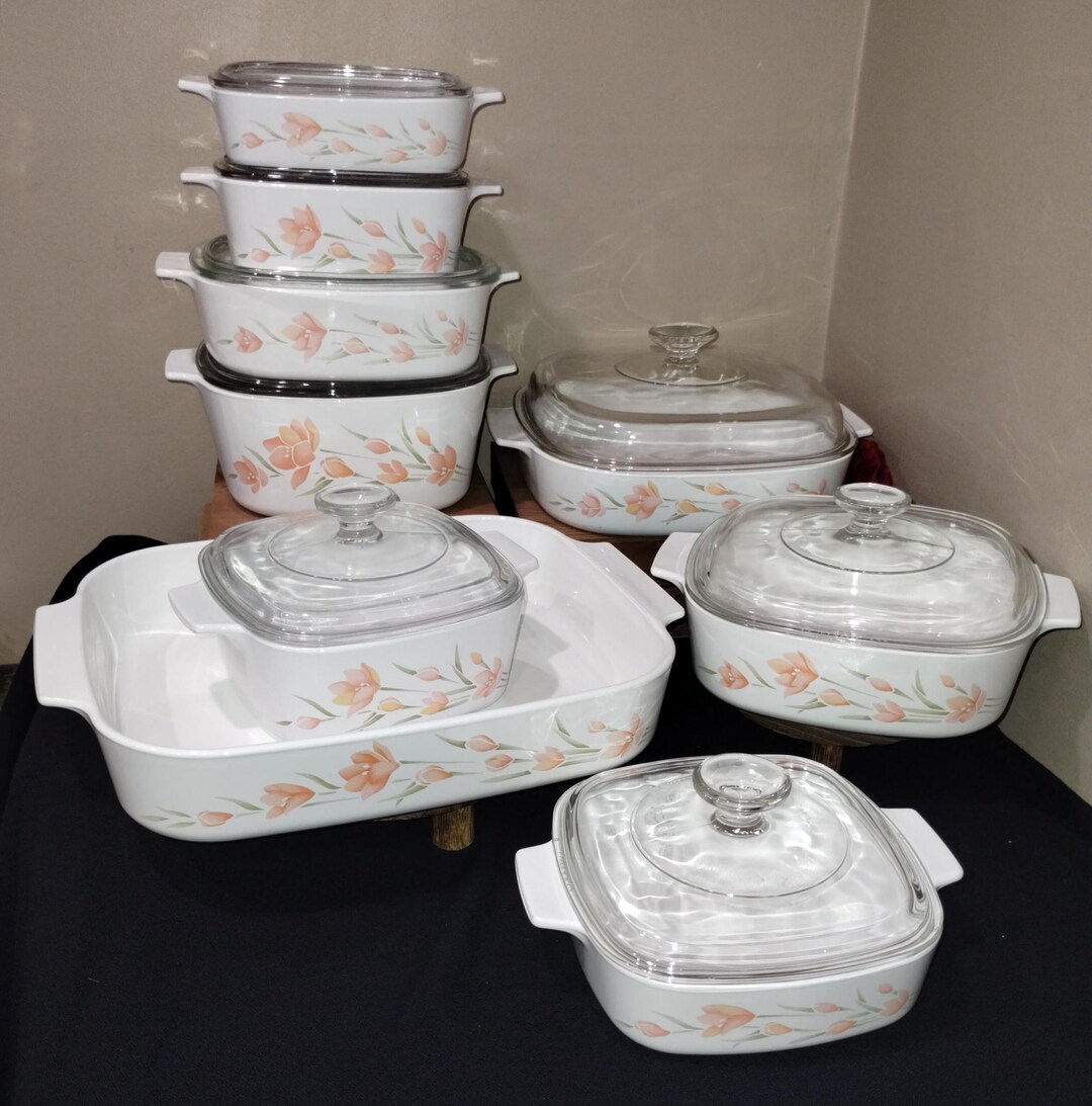 Vintage Peach Floral Corningware Casserole Dishes - Free Shipping! - Etsy