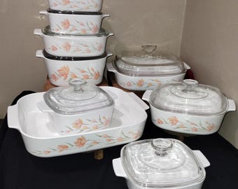 Vintage Peach Floral CorningWare Casserole Dishes - Free Shipping!