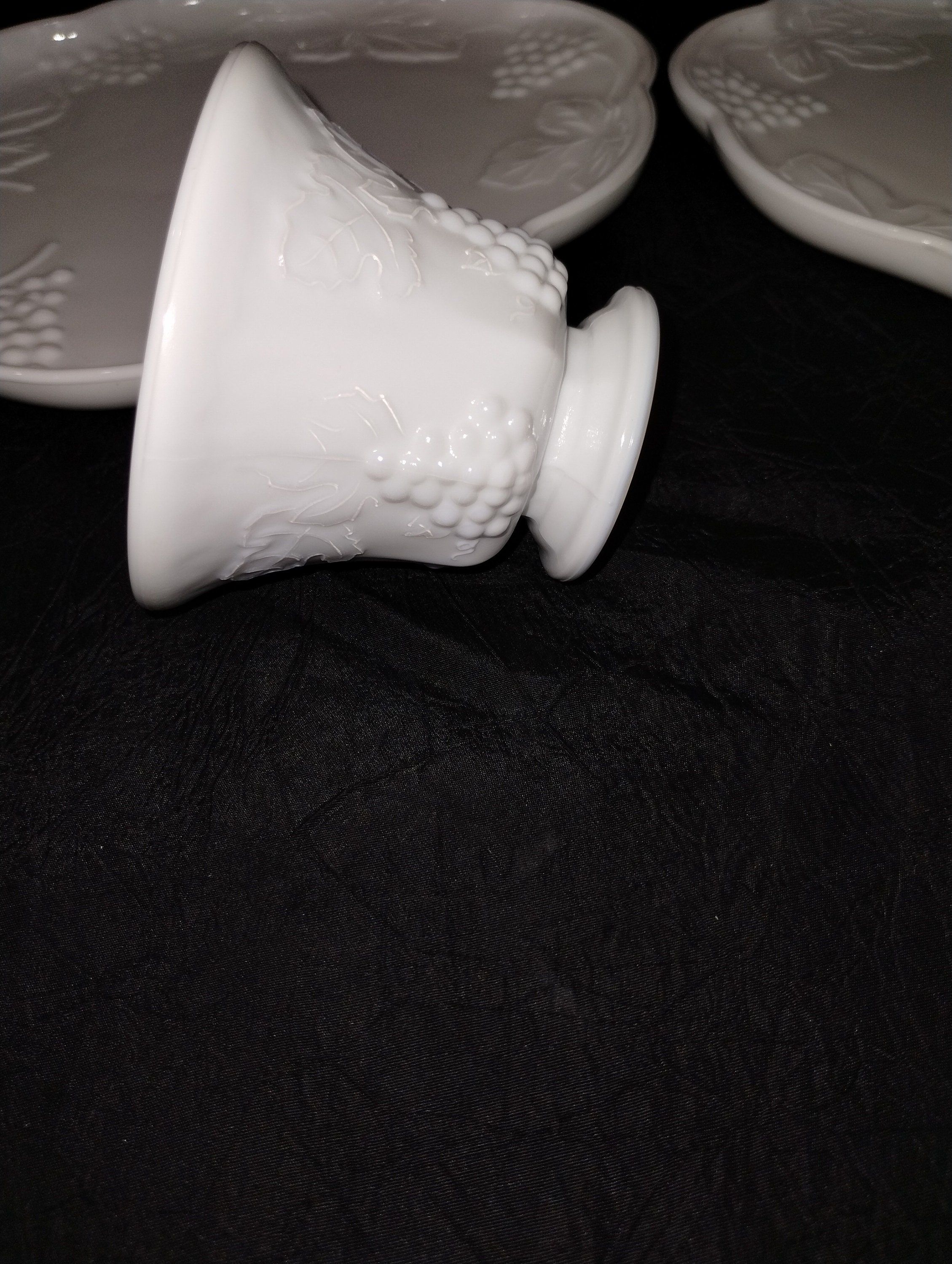 Vintage Milk Glass Snack Set 8 Piece Mugs & Trays Etsy