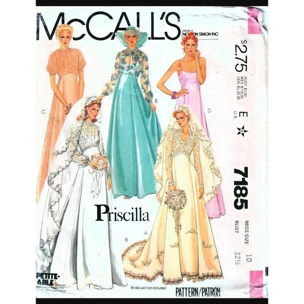 UnCut Vintage McCalls 7185 Size 10 Priscilla of Boston Wedding & Bridesmaid Gown