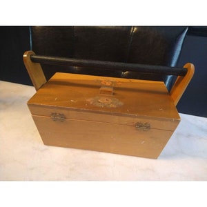 Vintage Wooden Sewing Box, Thread, Universal Machine Needles And Hand Needles - FREE SHIPPING!
