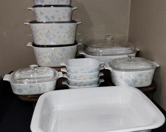 Vintage Pastel Bouquet Bakeware by Corning Ware