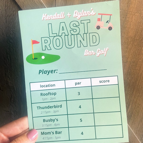 Bar Golf Scorecard - Digital Template