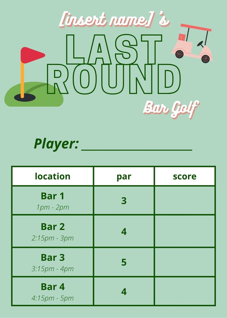 Bar Golf Scorecard Digital Template - Etsy