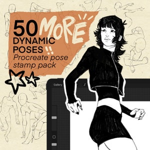 Selo de 50 poses de arte mais dinâmicas para Procreate - Gráfico de poses incluído no download!