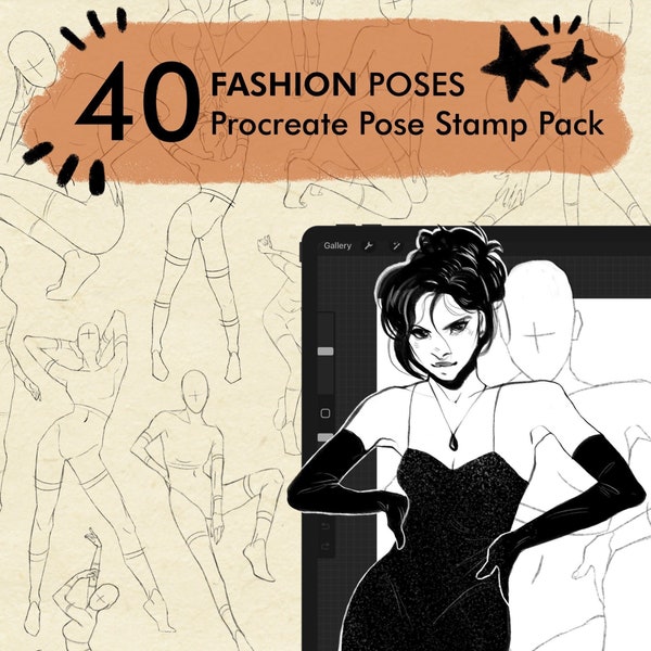 40 Fashion Art Poses Stamp Pack for Procreate - High fashion, fashion design, character design, etc.