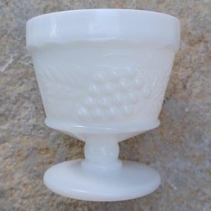 Vintage Milk Glass Goblets for Sherbet, Ice Cream, Parfaits, with Classic Raised Grape Design