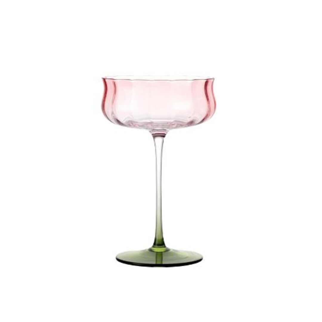 Glass Venice Martini Set of 4, Green & Pink