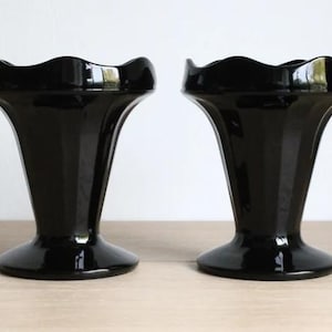 1980s Vintage French Black Sundae, Ice Cream, or Parfait Glass Dishes