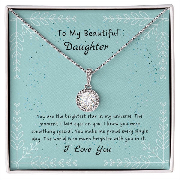 To My Beautiful Daughter Eternal Hope Necklace 14k White Gold Finish Over Stainless Steel Cubic Zirconia Daughter Gift