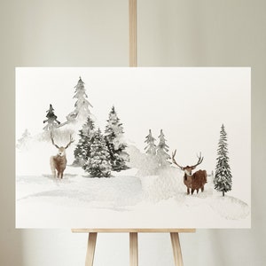 Christmas Reindeer Printable Wall Art | Digital Art | Winter Outdoor Buck Scene | High-Resolution Printable Art