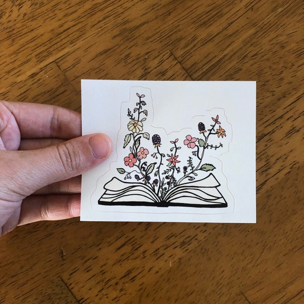 Open Books With Flowers Waterproof Sticker