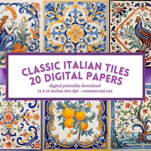 Mediterrane Italiaanse tegels digitaal papier, afdrukbare scrapbook junk journal-pagina's, scrapbook, instant download, commercieel gebruik