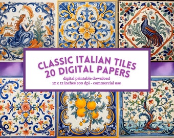 Papel digital de azulejos italianos mediterráneos: estilo Deruta (descarga digital)