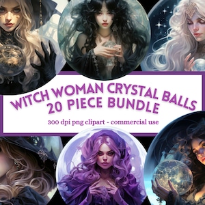 Witch Crystal Ball PNG Bundle, Mystical Witchcraft Clipart, Junk journal art, Sublimation, Instant Digital Download, Commercial Personal Use