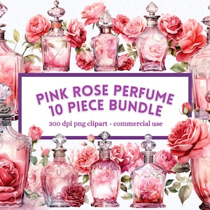 Aquarela Rose Perfume PNG clipart, vintage rosa vermelho garrafas rosas clip art, pacote de diário de lixo, download digital instantâneo, uso comercial