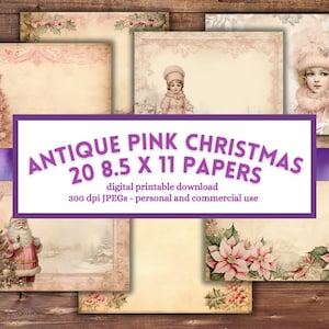 Antique Pink Christmas Digital Paper: Retro Xmas Scrapbook Pages (Digital Download)